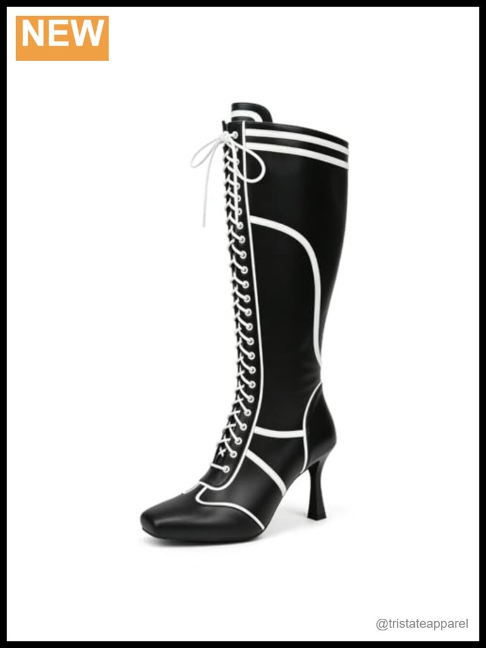 Faux Leather Knee High Kitten Heel Square Toe Zip Boots